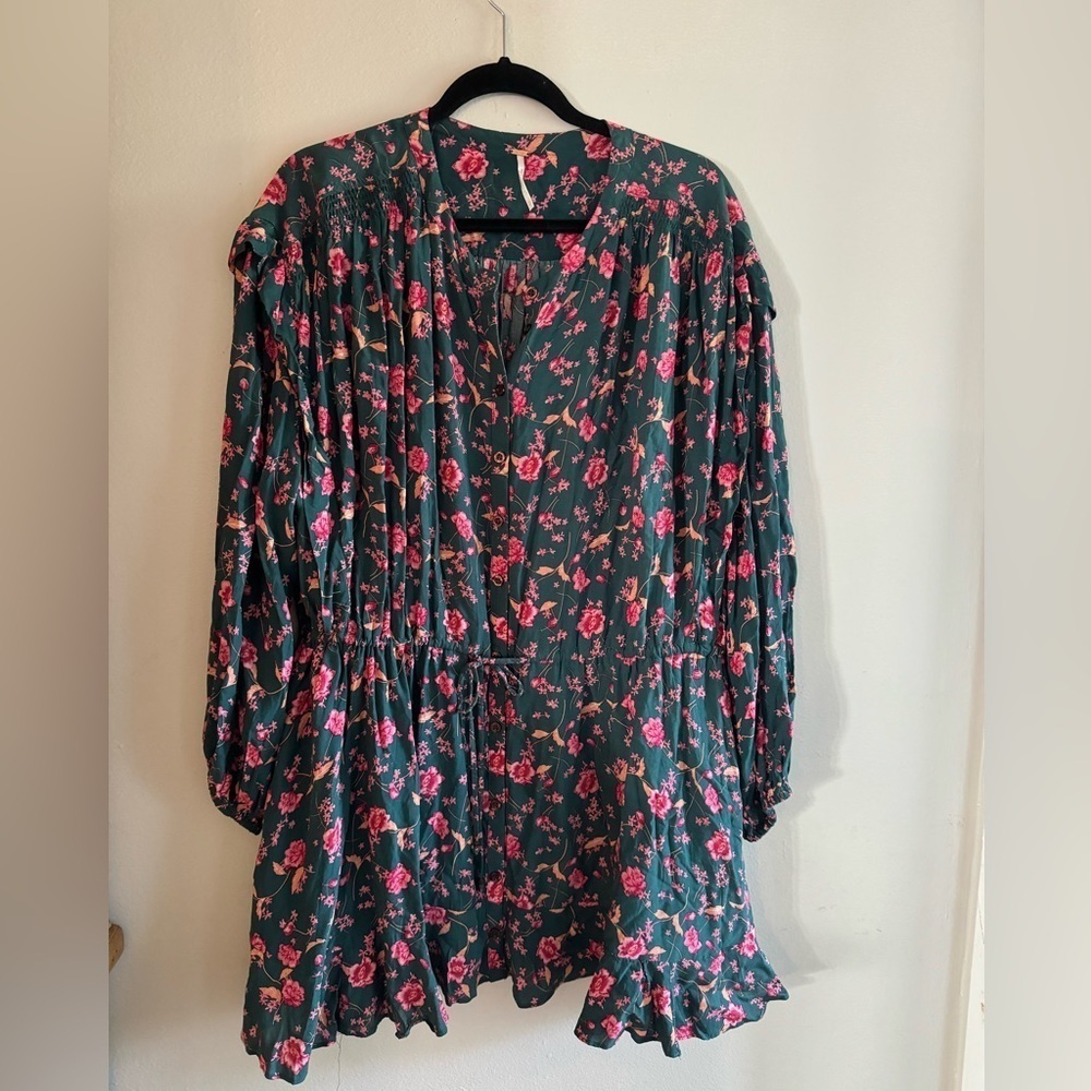 Free People Flower Fields Boho flowy long sleeve oversized fit mini dress - Sz M